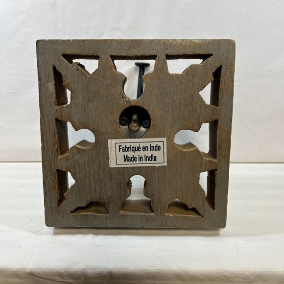 HAND CARVED INDIA WOODEN WALL HOOK WITH WROUGHT IRON DECORATIVE CLOSET COAT - Picture 4 of 7